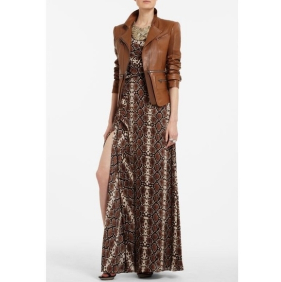 BCBG MaxAzria Kessa Snake Print One Shoulder Long Dress Gown Size 4 - Picture 2 of 8